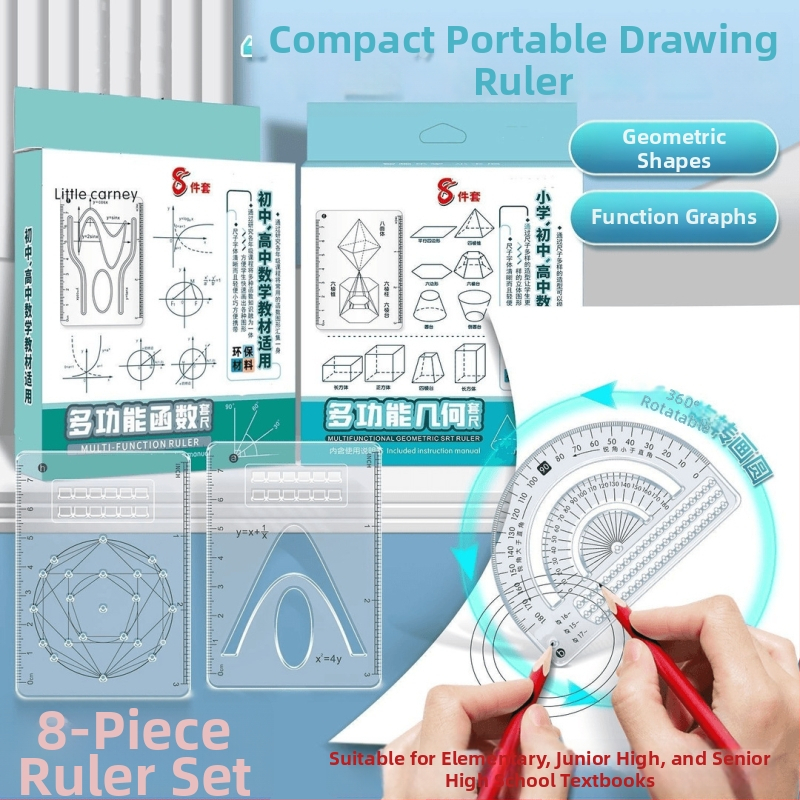 Osmeročlani set višefunkcionalnih geometrijskih ravnala za matematiku i 3D grafiku
