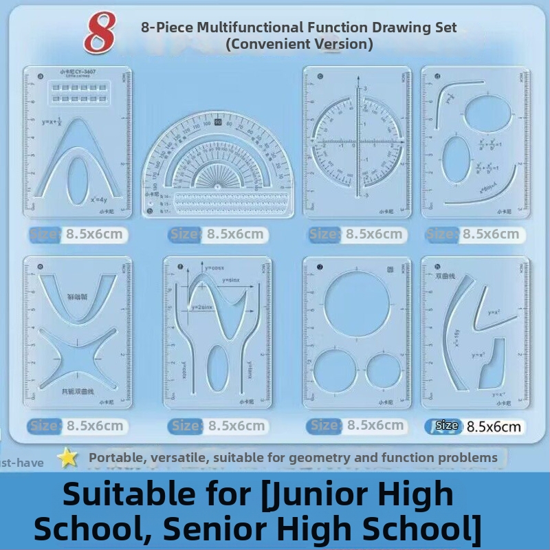 Osmeročlani set višefunkcionalnih geometrijskih ravnala za matematiku i 3D grafiku