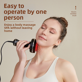 JL-A10 Elektriskā meridiānu birste visa ķermeņa masāžai – USB barošana, pogas vadība, temperatūras diapazons 45–55°C, ABS + cinka sakausējuma birstes galva
