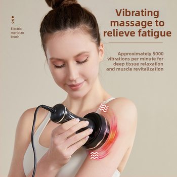 JL-A10 Elektriskā meridiānu birste visa ķermeņa masāžai – USB barošana, pogas vadība, temperatūras diapazons 45–55°C, ABS + cinka sakausējuma birstes galva