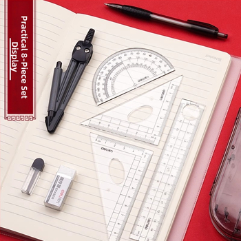 Deli 9591 8-dielny geometrický kresliaci set v plastovej krabičke