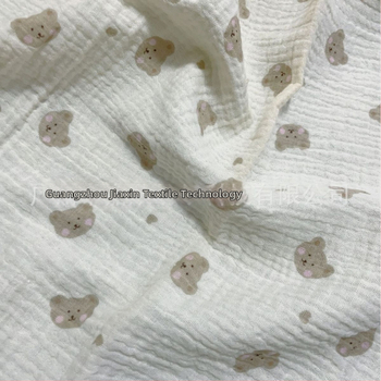 Medvilninis dvigubos muslin audinys su lokio atspaudu pižamoms ir namų drabužiams; 100% medvilnė; cilindrinis dažymas; augalinis atspaudas