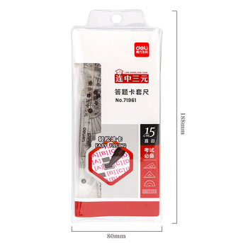 Deli 71961 Studenski ispit četverodijelni set: pravilo, kutnik, kutomjer, list odgovora, plastični