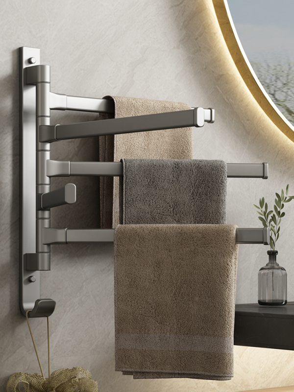 Aluminijski držač za ručnike s 5 etaža, rotirajući i sklopivi, montaža bez bušenja, nosivost 10 kg