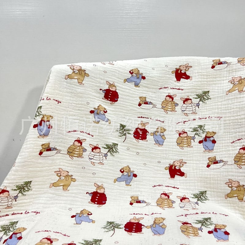 Babára tervezett, kétoldalas gézanyagú pamut, állatmintás nyomással, 100% pamut, nyomtatás, ideális pizsamákhoz, ruházathoz és ágyneműhöz