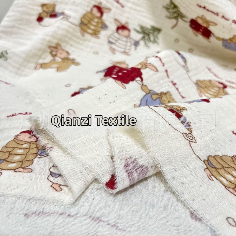 Bērnu divslāņu kokvilnas gāzes audums ar dzīvnieku apdruku, 100% kokvilna, apdruka, piemērots pidžamām, apģērbam un gultas veļai