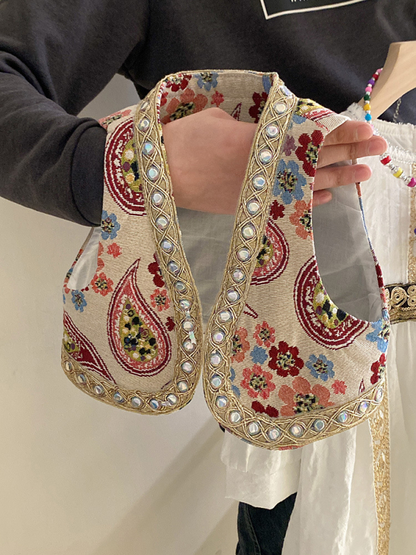 Mergaitės etninio stiliaus suknelių komplektas su gėlėtu liemenėliu – poliesterio mišinio audinys, 3–8 m., 100–140 cm, pavasaris 2024