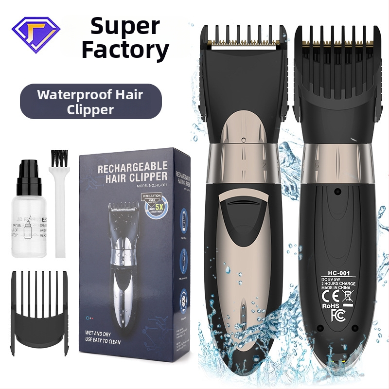 Elektrinis plaukų kirpimo aparatas su šepetėlių varikliu, nerūdijančio plieno peiliai, įmontuota 500–800 mAh baterija, veikimo laikas 1–3 valandos