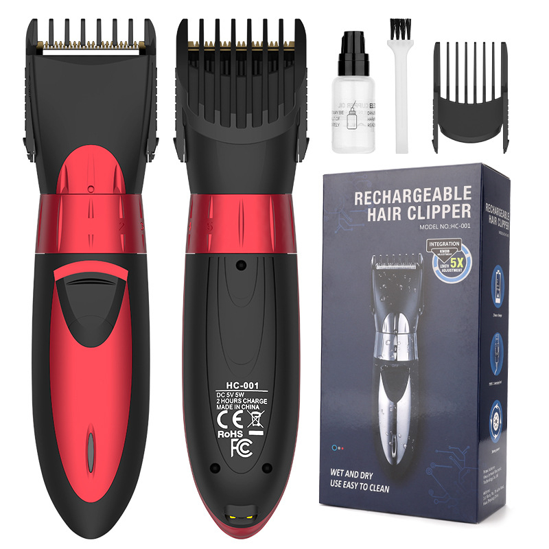 Elektrinis plaukų kirpimo aparatas su šepetėlių varikliu, nerūdijančio plieno peiliai, įmontuota 500–800 mAh baterija, veikimo laikas 1–3 valandos