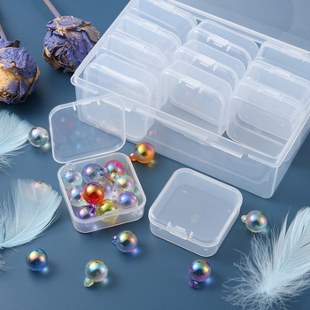 Cutie de depozitare pentru bijuterii — cutie din plastic transparent, mini, set de 13 piese pentru materiale și accesorii DIY pentru bijuterii