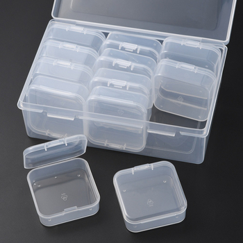 Cutie de depozitare pentru bijuterii — cutie din plastic transparent, mini, set de 13 piese pentru materiale și accesorii DIY pentru bijuterii