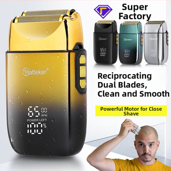 Elektrický holiaci strojček s reciprokou dvojitou hlavou, LED displejom, funkciou úplného umývania tela, vstavaná batéria 1200–2000 mAh, výdrž 60+ min
