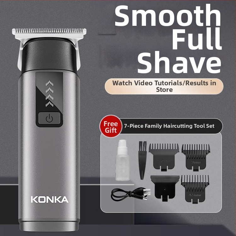 Konka kompakti nešiojamos plaukų kirpimo mašinėlė – įkraunama, be šepetėlių variklio, nerūdijančio plieno peiliai, nuimama ir plaunama galvutė, įmontuota baterija 300–500 mAh, veikimo laikas 1–3 valandos