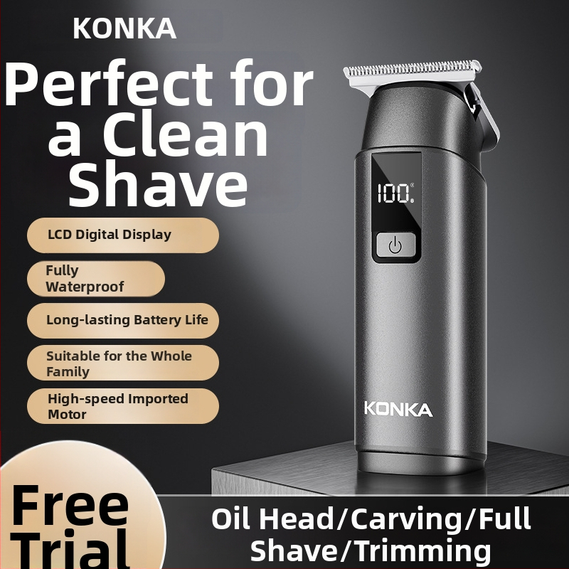 Konka kompakti nešiojamos plaukų kirpimo mašinėlė – įkraunama, be šepetėlių variklio, nerūdijančio plieno peiliai, nuimama ir plaunama galvutė, įmontuota baterija 300–500 mAh, veikimo laikas 1–3 valandos
