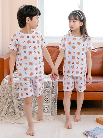 Gyerekeknek szóló 98%-os pamut rövid ujjú pizsamakészlet – uniszex, 3–8 éveseknek, nyár