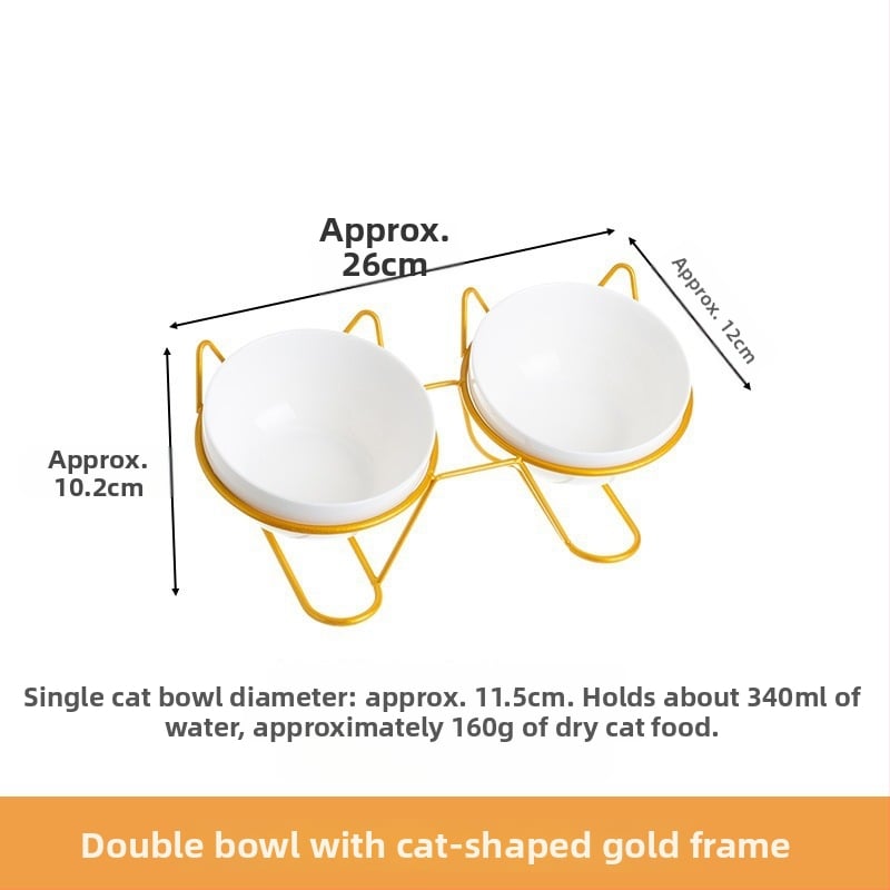 Keramiskā dubultā bļoda mājdzīvniekiem ar fiksētu slīpumu, lai novērstu apgāšanos, ēšanai un ūdenim kaķiem un suņiem