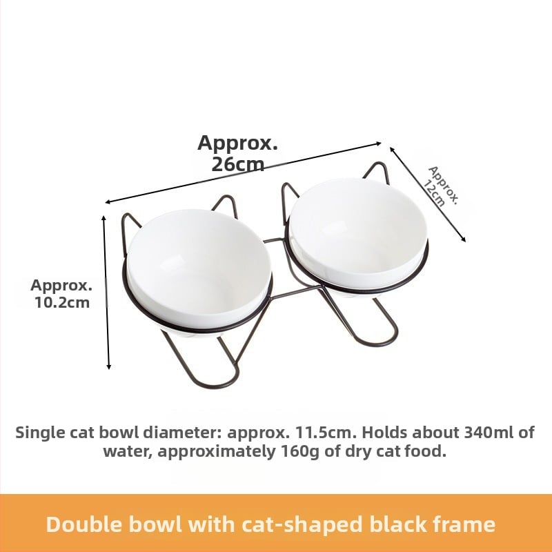 Keramiskā dubultā bļoda mājdzīvniekiem ar fiksētu slīpumu, lai novērstu apgāšanos, ēšanai un ūdenim kaķiem un suņiem