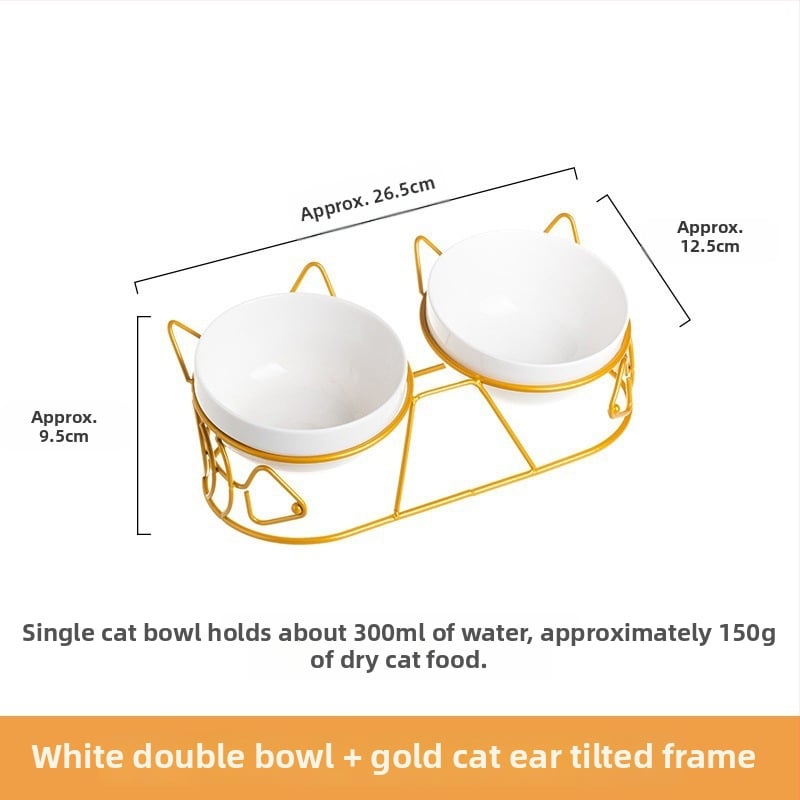 Keramiskā dubultā bļoda mājdzīvniekiem ar fiksētu slīpumu, lai novērstu apgāšanos, ēšanai un ūdenim kaķiem un suņiem