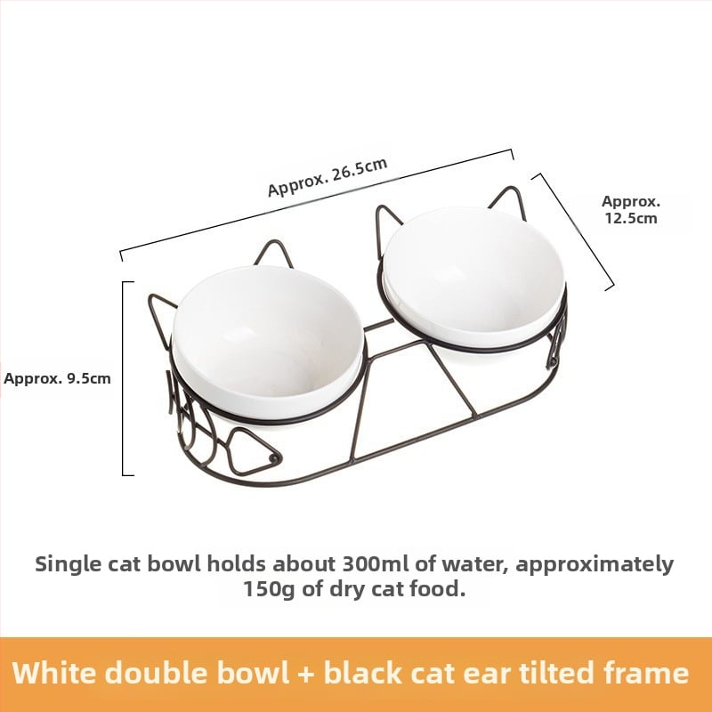 Keramiskā dubultā bļoda mājdzīvniekiem ar fiksētu slīpumu, lai novērstu apgāšanos, ēšanai un ūdenim kaķiem un suņiem