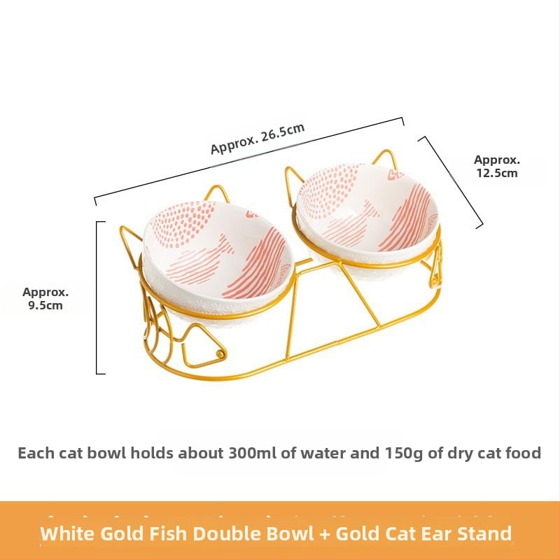 Keramiskā dubultā bļoda mājdzīvniekiem ar fiksētu slīpumu, lai novērstu apgāšanos, ēšanai un ūdenim kaķiem un suņiem