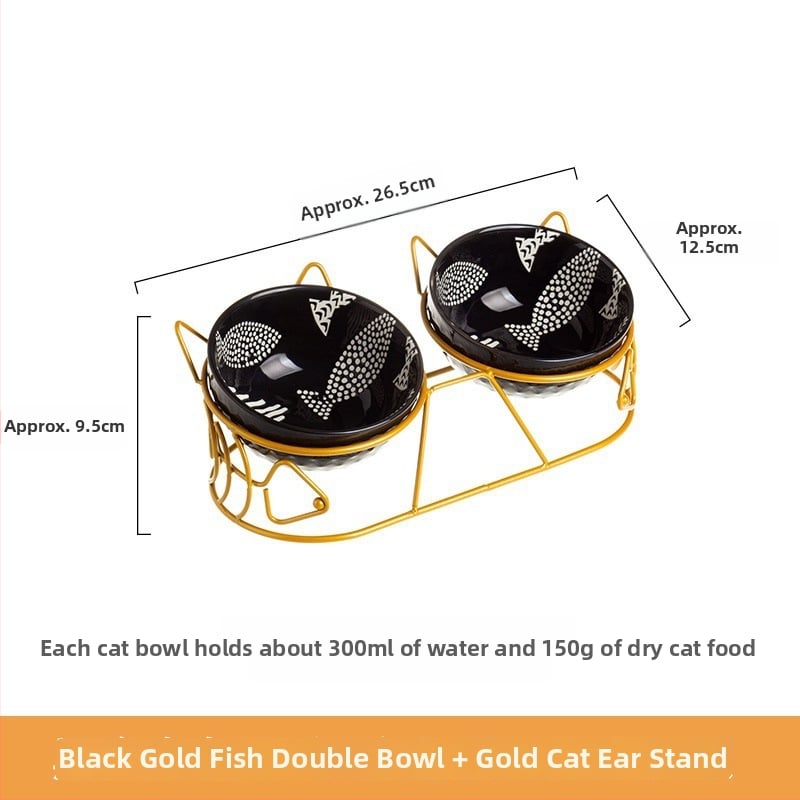 Keramiskā dubultā bļoda mājdzīvniekiem ar fiksētu slīpumu, lai novērstu apgāšanos, ēšanai un ūdenim kaķiem un suņiem