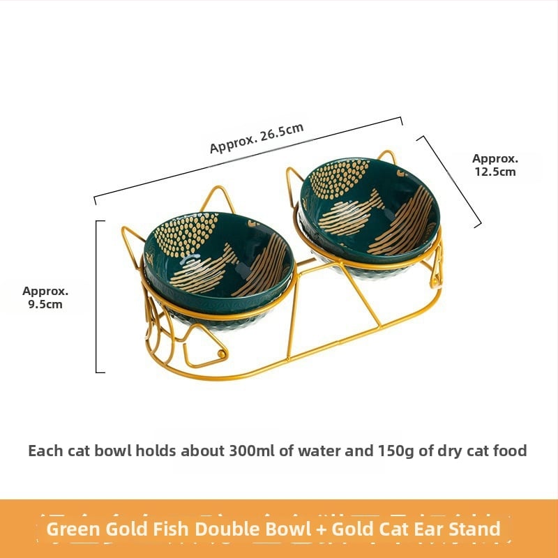 Keramiskā dubultā bļoda mājdzīvniekiem ar fiksētu slīpumu, lai novērstu apgāšanos, ēšanai un ūdenim kaķiem un suņiem