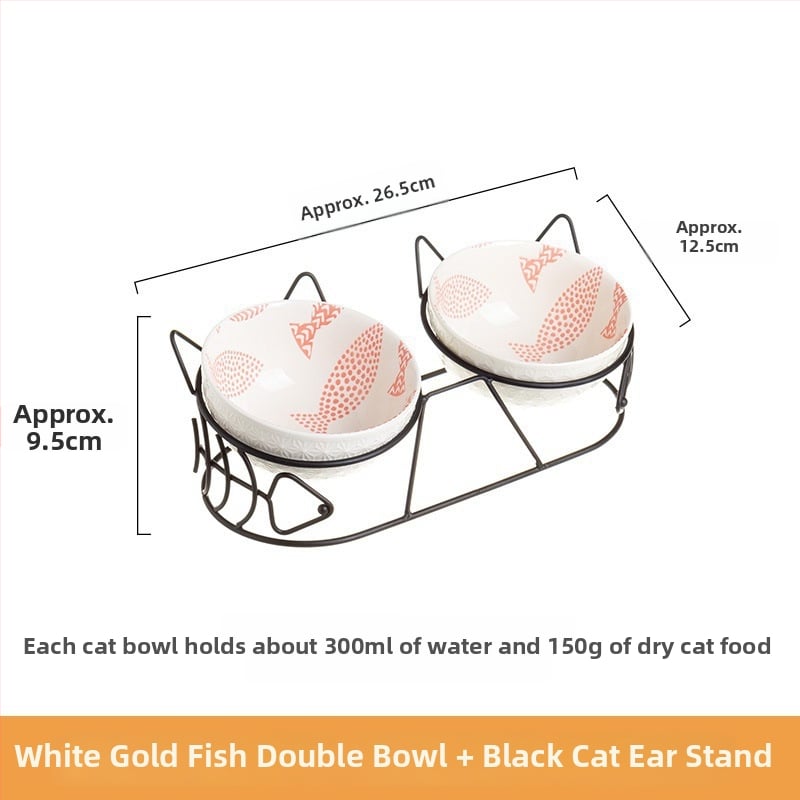 Keramiskā dubultā bļoda mājdzīvniekiem ar fiksētu slīpumu, lai novērstu apgāšanos, ēšanai un ūdenim kaķiem un suņiem