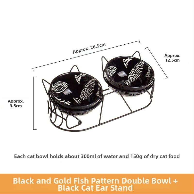 Keramiskā dubultā bļoda mājdzīvniekiem ar fiksētu slīpumu, lai novērstu apgāšanos, ēšanai un ūdenim kaķiem un suņiem