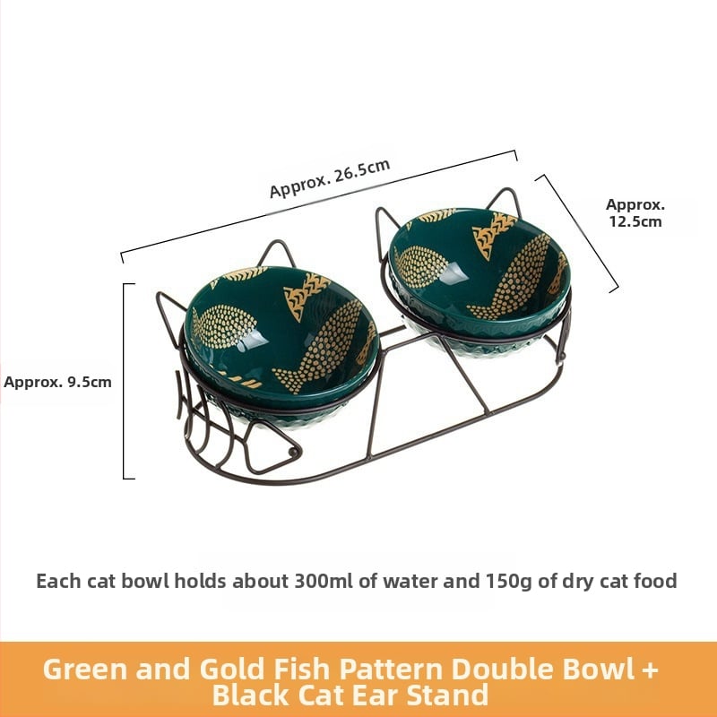 Keramiskā dubultā bļoda mājdzīvniekiem ar fiksētu slīpumu, lai novērstu apgāšanos, ēšanai un ūdenim kaķiem un suņiem