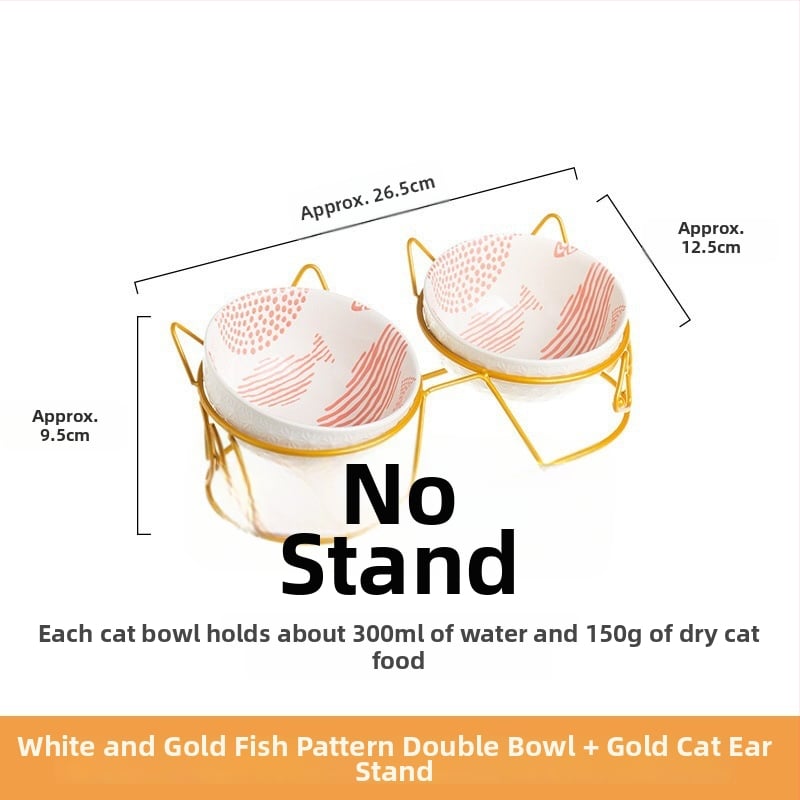 Keramiskā dubultā bļoda mājdzīvniekiem ar fiksētu slīpumu, lai novērstu apgāšanos, ēšanai un ūdenim kaķiem un suņiem