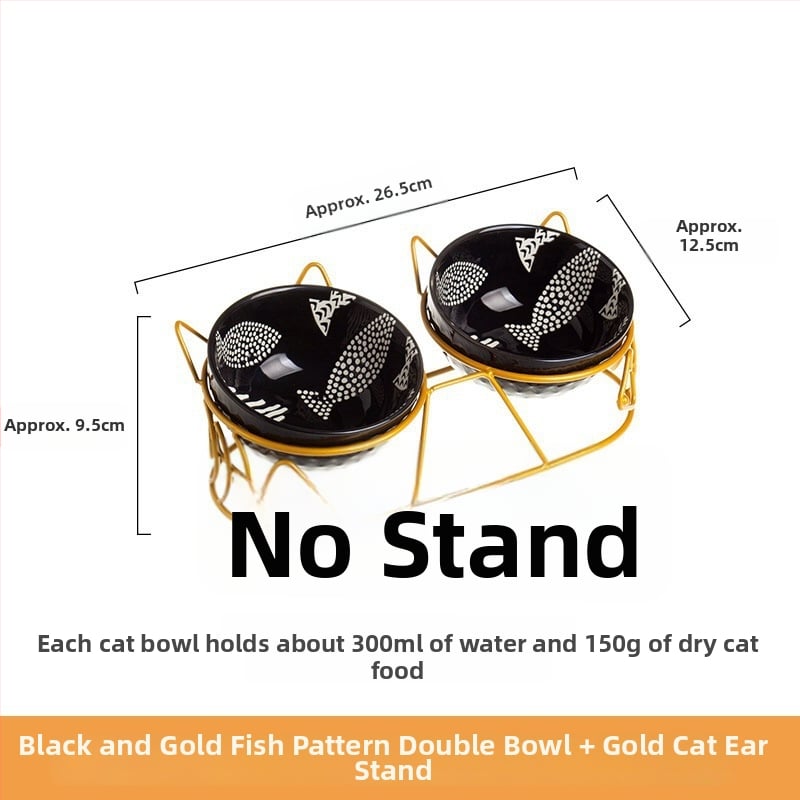 Keramiskā dubultā bļoda mājdzīvniekiem ar fiksētu slīpumu, lai novērstu apgāšanos, ēšanai un ūdenim kaķiem un suņiem