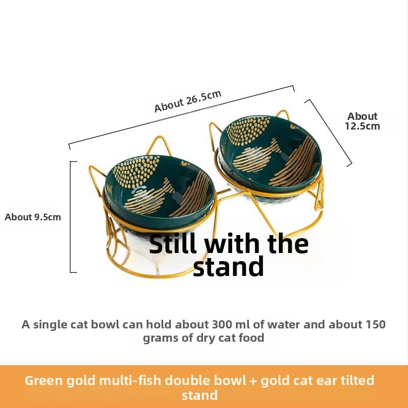 Keramiskā dubultā bļoda mājdzīvniekiem ar fiksētu slīpumu, lai novērstu apgāšanos, ēšanai un ūdenim kaķiem un suņiem