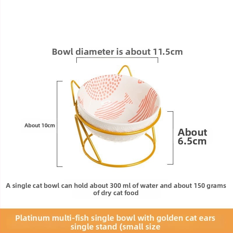 Keramiskā dubultā bļoda mājdzīvniekiem ar fiksētu slīpumu, lai novērstu apgāšanos, ēšanai un ūdenim kaķiem un suņiem