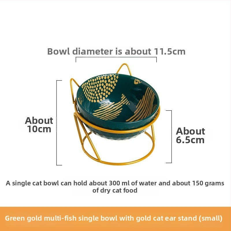 Keramiskā dubultā bļoda mājdzīvniekiem ar fiksētu slīpumu, lai novērstu apgāšanos, ēšanai un ūdenim kaķiem un suņiem