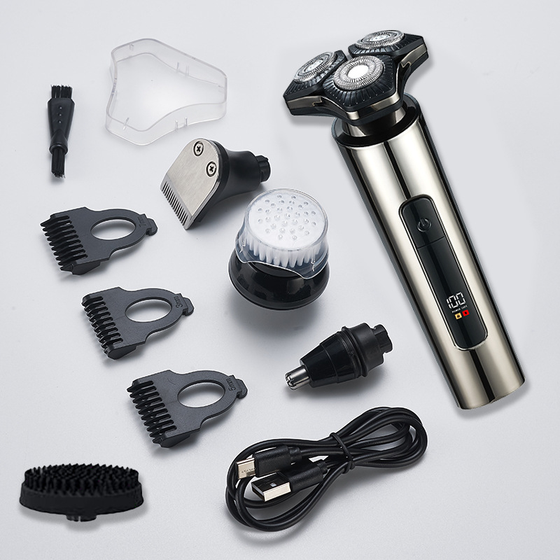 Elektrinis skutimosi prietaisas – pasukama 3 dantų galva, drėgnas ir sausas skutimas, visiškai plaunamas, įmontuota baterija 1000–1200 mAh, veikimo laikas iki 90 min, įkrovimo laikas 2 val., LED ekranas