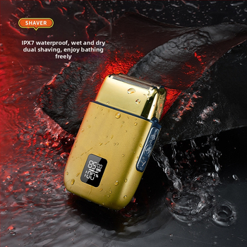 Elektrinė skustuvas mašinėlė su dviejų galvų reciprokiniu judesiu, LED ekranas, aliuminio lydinio korpusas, įmontuota 500–800 mAh baterija, pilnas kūno plovimas