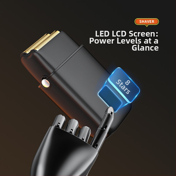 Elektrinė skustuvas mašinėlė su dviejų galvų reciprokiniu judesiu, LED ekranas, aliuminio lydinio korpusas, įmontuota 500–800 mAh baterija, pilnas kūno plovimas