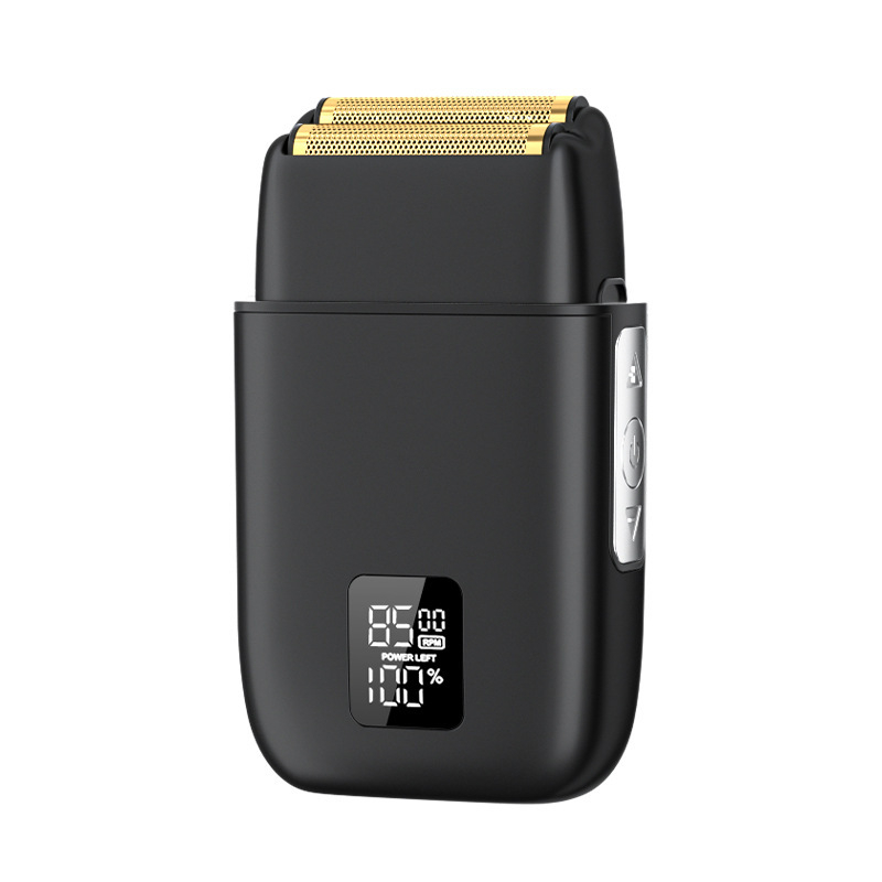 Elektrinė skustuvas mašinėlė su dviejų galvų reciprokiniu judesiu, LED ekranas, aliuminio lydinio korpusas, įmontuota 500–800 mAh baterija, pilnas kūno plovimas