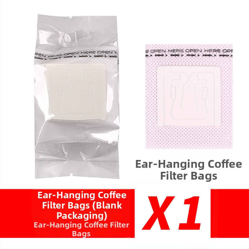Kavos filtrų maišelis su kabinamomis ausimis, nepluošto medžiaga, 50 vnt. pakuotėje, OPP pakuotė, biurui, privatūs žymėjimai galima