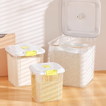 Ryžių laikymo dėžė, PP plastikas, 8–9 L talpa, sandari prieš drėgmę ir kenkėjus, tinkama laikyti ryžius, makaronus ir kruopas
