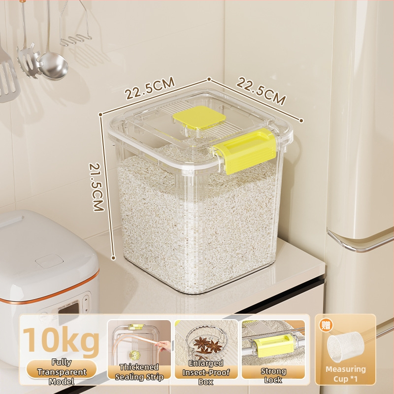 Ryžių laikymo dėžė, PP plastikas, 8–9 L talpa, sandari prieš drėgmę ir kenkėjus, tinkama laikyti ryžius, makaronus ir kruopas