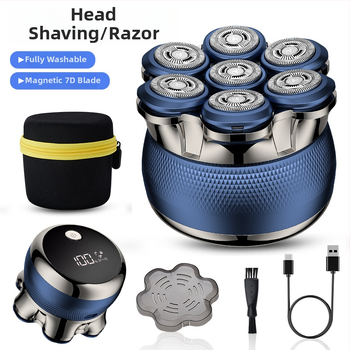 Mini elektrinis skustuvas vyrams su LED rodmeniu, plūduriuojanti suktuvo galvutė, daugiagalė (>4 dantų) galvutė, atsparus vandeniui visam kūnui plauti, įmontuota 1200–2000 mAh baterija