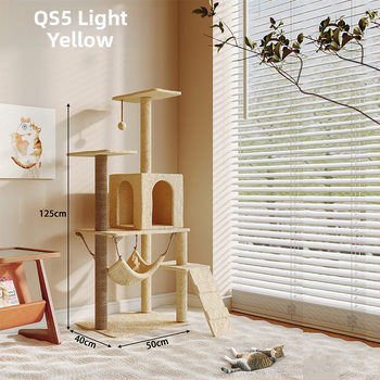 Ryuzaki koka kaķu koks ar integrētu viskas vienā dizainu, kāpšanas tornis un kaķu ligzdiņa, jauks stils