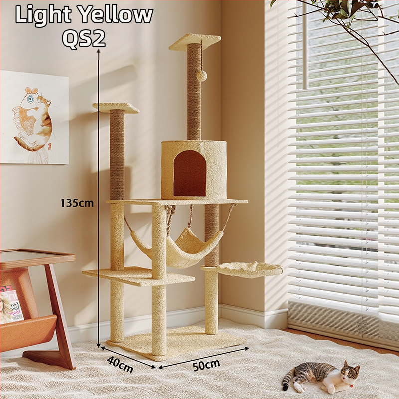 Ryuzaki koka kaķu koks ar integrētu viskas vienā dizainu, kāpšanas tornis un kaķu ligzdiņa, jauks stils