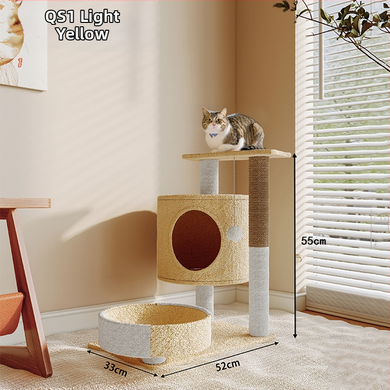 Ryuzaki koka kaķu koks ar integrētu viskas vienā dizainu, kāpšanas tornis un kaķu ligzdiņa, jauks stils