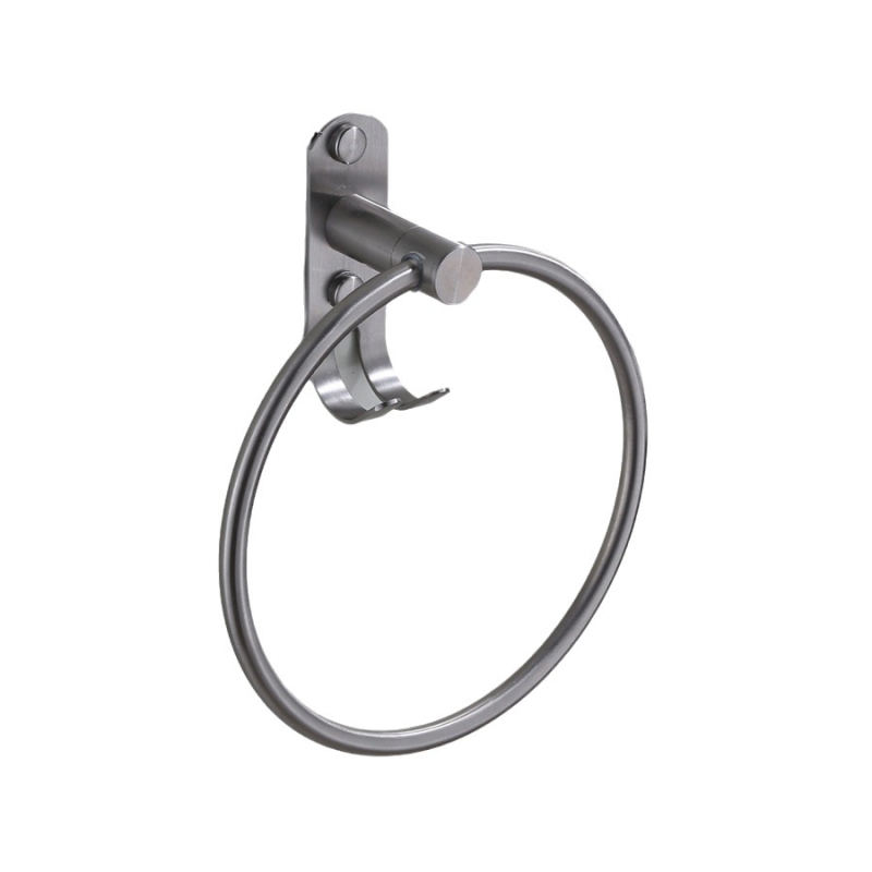 Držač ručnika s kukom i prstenom – 304 nehrđajući čelik, prirodni završni premaz, zidni montažni, nosivost 20 kg, jednoslojni, novi kineski stil