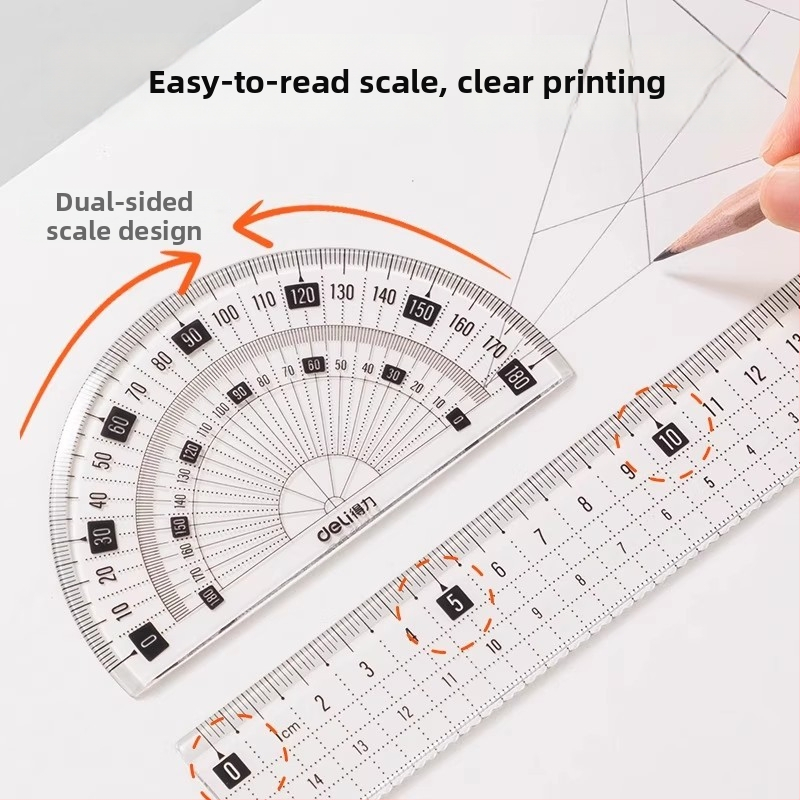 Deli štvorčlenný akrylový pravítok pre študentov, viacfunkčné kresliace pravítko, model 79514