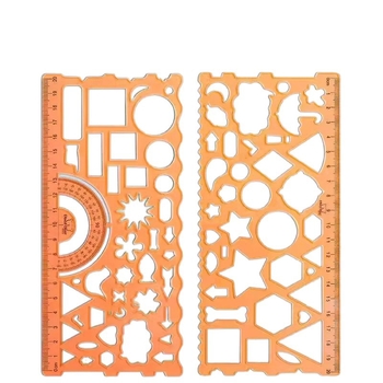 Набор от 6 линейки, включва вълнообразна линейка, прави линейки и шаблони за ръкописни доклади (материал: пластмаса; форма: линейка; категория: сантиметрови линейки)