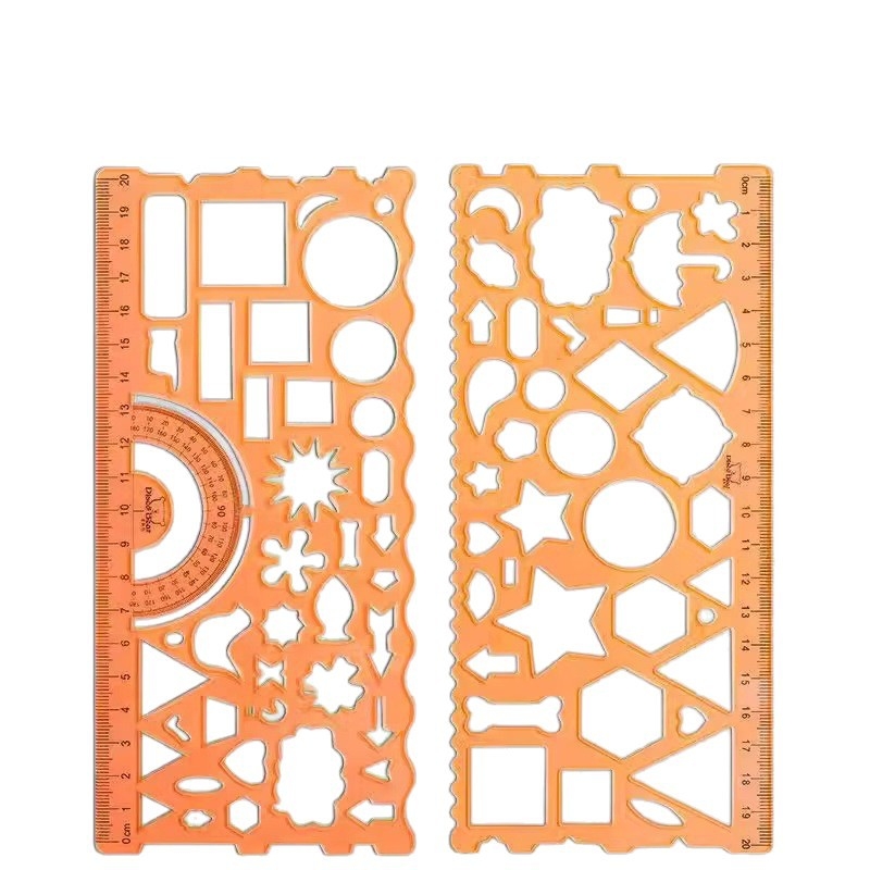 Набор от 6 линейки, включва вълнообразна линейка, прави линейки и шаблони за ръкописни доклади (материал: пластмаса; форма: линейка; категория: сантиметрови линейки)