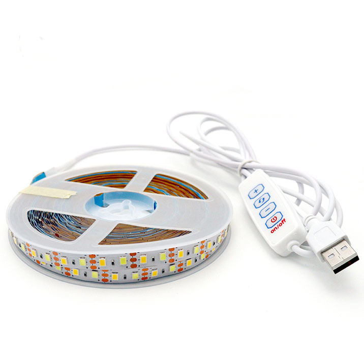 Lipni LED juostelė dekoratyviam apšvietimui – 5V USB maitinimas, 120 LED (2835 SMD), 120° spindulys, reguliuojamas ryškumas